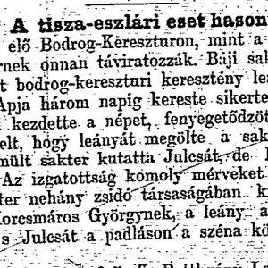 „A tisza-eszlári eset hasonmása.” (Forrás: Magyar Polgár, 1882. 06. 21., 5. o.)
